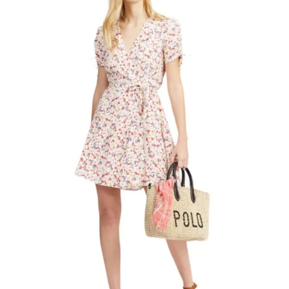 Polo Ralph Lauren Floral Crepe Wrap Dress in Sakura Floral